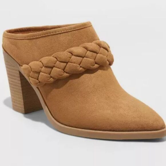 New Universal Thread Avis block mule heels suede memory foam NWT tan brown 🎯 - Picture 1 of 11